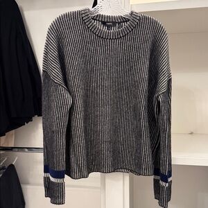 Theory Black and White Striped 100% Cashmere Crewneck Sweater